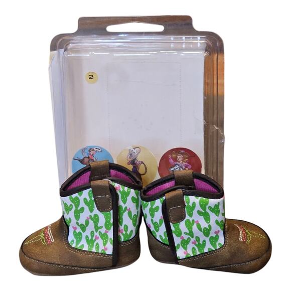 Ariat Lil' Stompers Anaheim Pink Green Brown Cactus Boot Size 2 Western Cowgirl - Picture 7 of 7